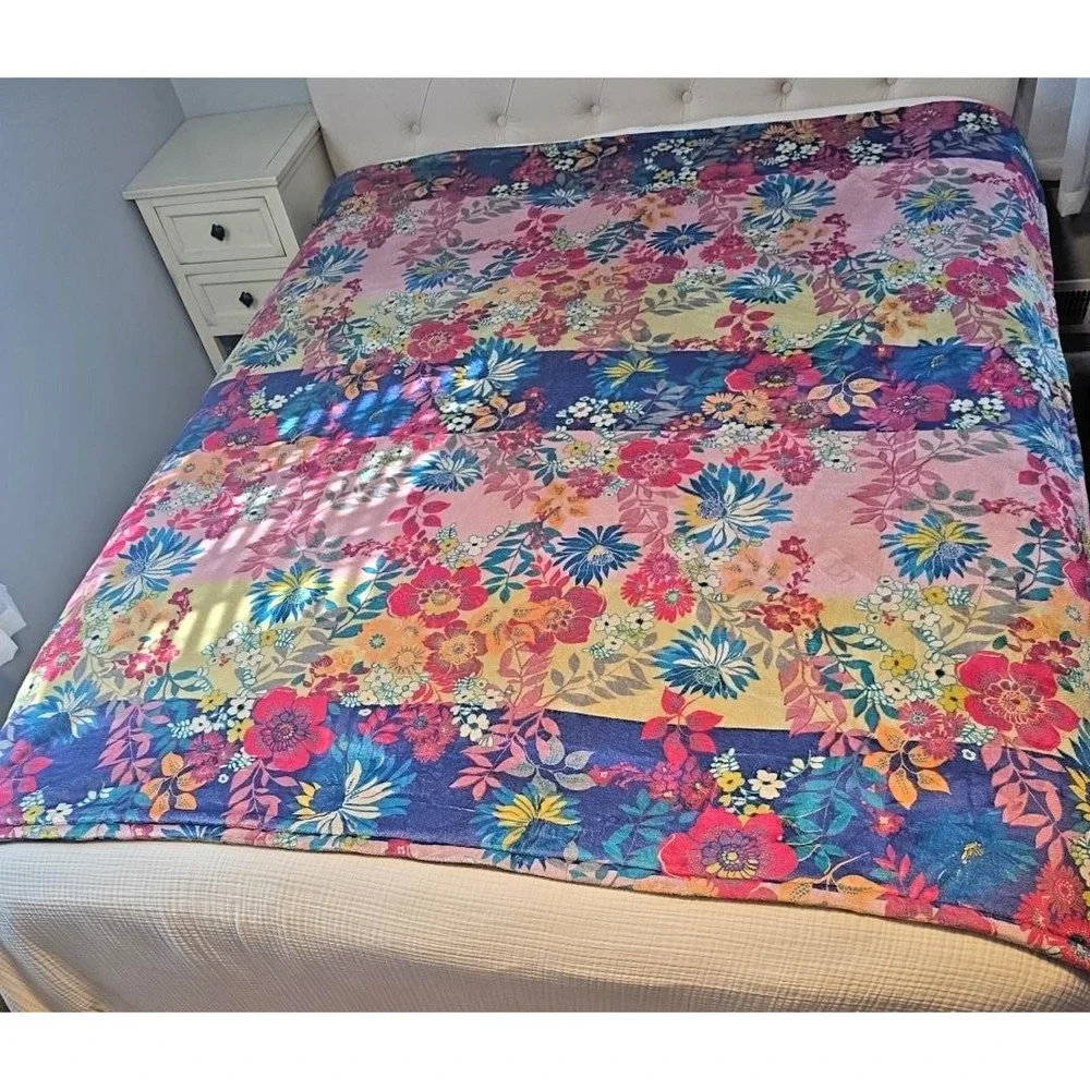 Johnny Was Reversible Cozy Blanket 68x74 Floral Leopard Patchwork Boho Bedding